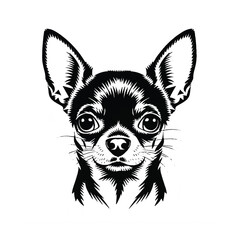 Black and White Chihuahua Vector Illustration – Detailed Ink Style Dog Portrait