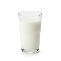 A transparent glass of milk with no background distractions.