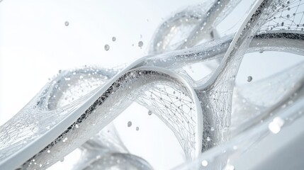 3D futuristic DNA helix with interconnected molecules, representing the merging of genetics, technology, and human biology