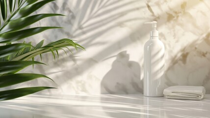 sunscreen bottle with white label for text, product photography
