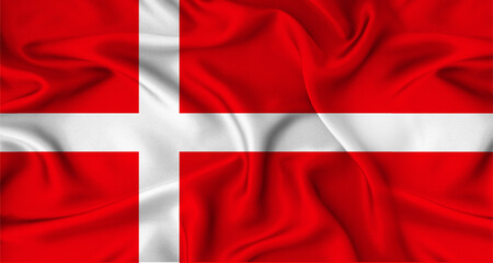 Realistic Denmark flag waving. Close up of flag of Denmark with cloth texture