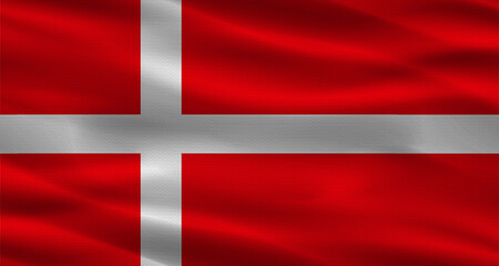 Obraz premium Danish flag with fabric texture. Realistic flag of Denmark waving