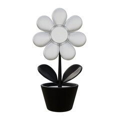 Flower in Black Pot 3D Graphic Design Silver Metallic Concept Materials