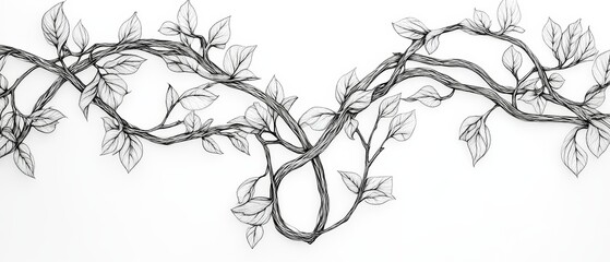 Intertwined Branches Forming Heart: Line Art Love and Growth 