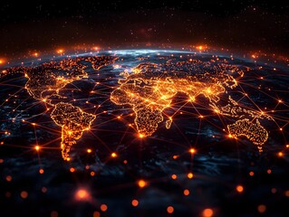 Glowing Global Business Rivalry with Interconnected Headquarters