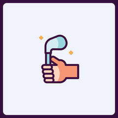 Minimalist Golf Icon Featuring Hand Holding Club with Subtle Sparkles