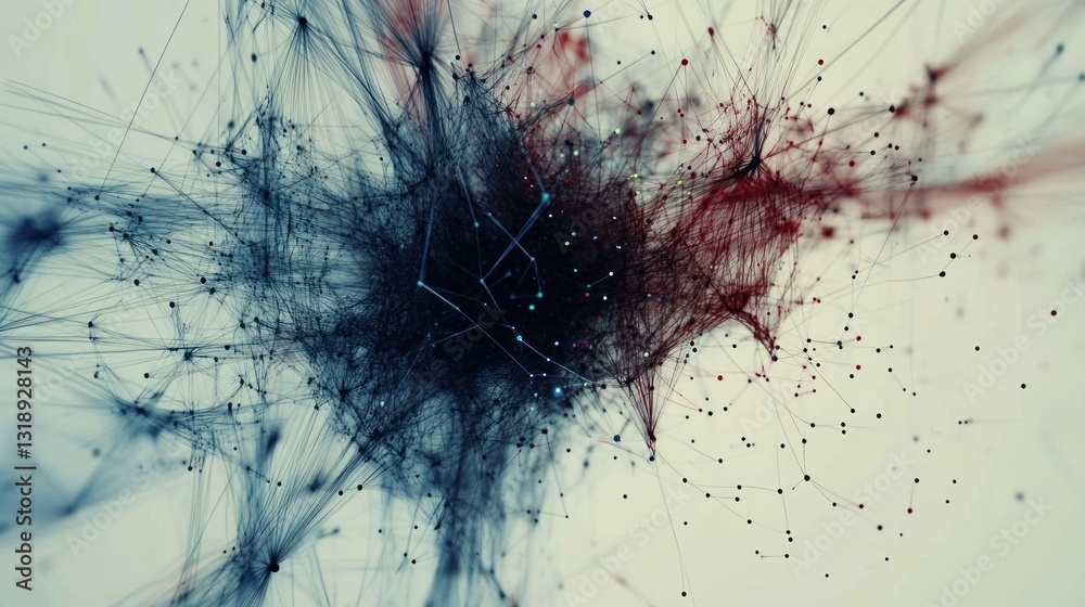 Poster abstract network data visualization with nodes and connections.