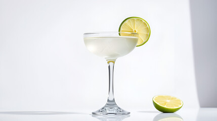cosmopolitan cocktail isolated on a white background decorated with a lime wheel
