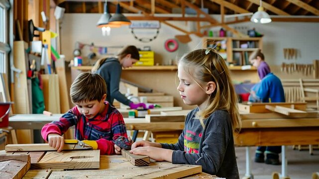 Kinder basteln und malen im Klassenzimmer