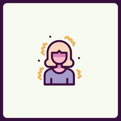 Stylized woman avatar icon surrounded by festive confetti or sound waves