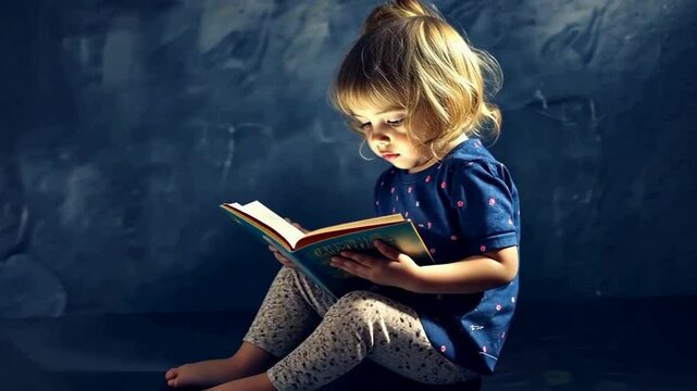 Kind sitzt auf dem Boden und liest ein Buch