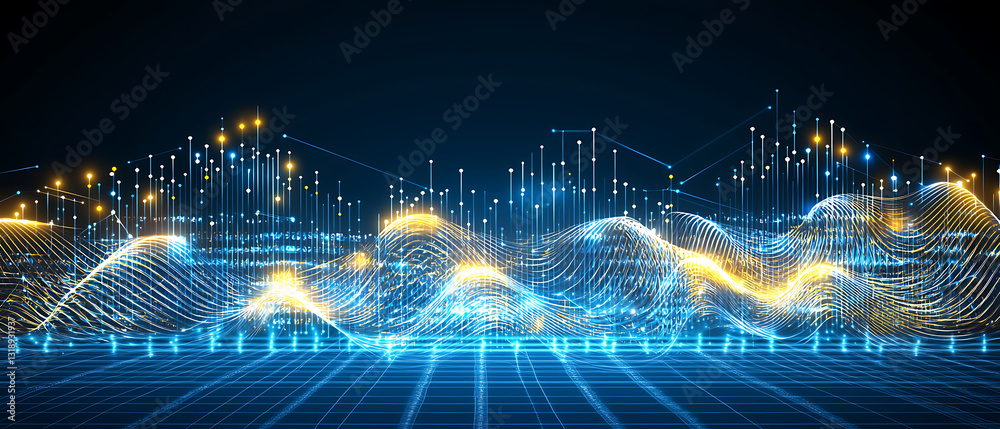 Poster dynamic data visualization waves digital realm infographic design virtual environment abstract persp