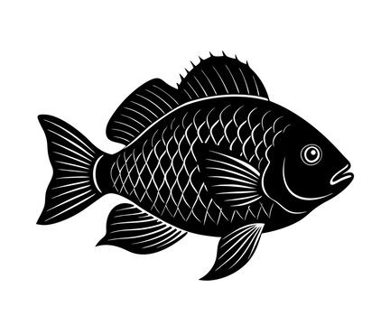 Tilapia fish silhouette vector illustration with black color design on a white background.