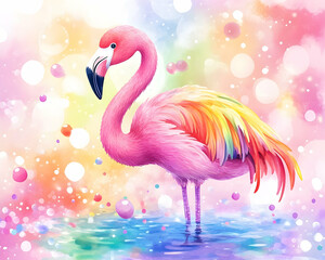 Naklejka premium Colorful flamingo in a vibrant watercolor style