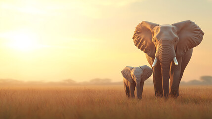 Fototapeta premium Majestic elephants walking together in the serengeti wildlife photography golden hour natural habitat