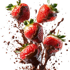 Chocolate Covered Strawberries Falling Isolated on Transparent Background