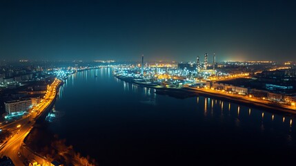 Naklejka premium Petrochemical industry illuminated at night
