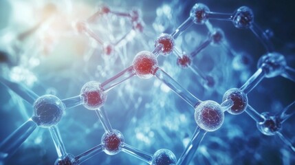 Abstract chemistry and medical background with a dynamic molecule pattern, atoms, and neural pathways