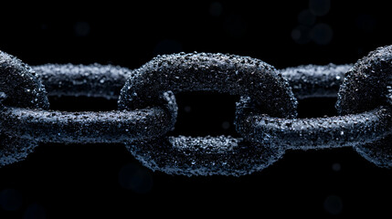Dark chain links covered in water droplets