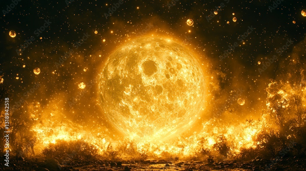 Wall mural golden sphere in space with galaxy background