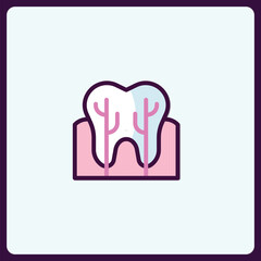 Obraz premium Detailed Tooth Icon in Pink with Root Structure and Healthy Gums