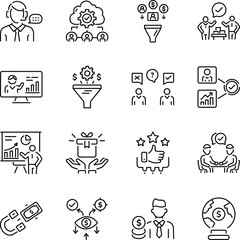 Bundle of Linear Style Sales Process Icons 

