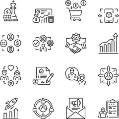 Collection of Linear Style Sales Strategy Icons 