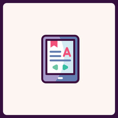 E-reader device icon with bookmark and text formatting options feature