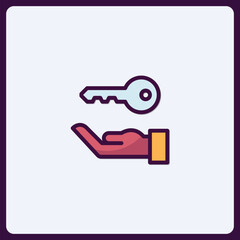 Hand offering key icon symbolizing access, ownership, or security solution