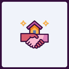 Homeownership handshake partnership deal, real estate business icon style