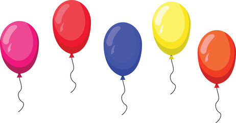 Colorful decorative balloons for Celebratory Events and Festivities. Balloon in cartoon style. Bunch of balloons for birthday and party. Vector Illustration.