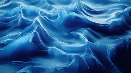 Obraz premium Abstract digital ocean waves in deep blue tones, 3D rendering with realistic fluid dynamics and futuristic design
