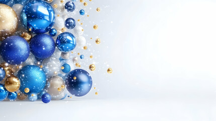 Festive, elegant, 3D spheres in blue, gold, and white