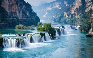 Fototapeta premium Yangtze River, Canyon River Falls, Majestic Waterfalls
