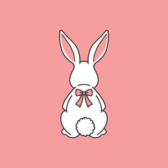 Fototapeta premium Cute White Bunny with Bow Tie Illustration on Pink Background for Easter and Spring Decor