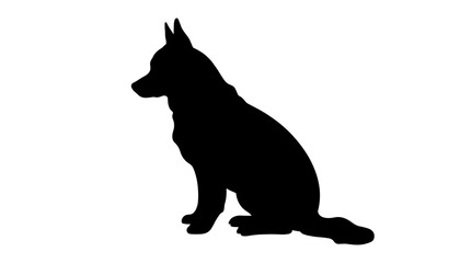 Silhouette of a sitting dog against a plain background