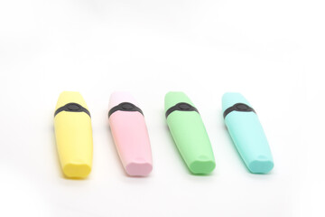 Four text markers are on a white background