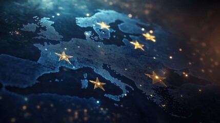 Europe map, stars, digital, night, global, connection, background, news, presentation