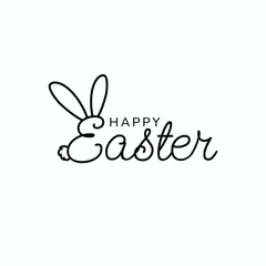 Happy Easter Bunny Typography Design with Cute Rabbit Ears for Spring Celebration, Holiday Greetings, and Festive Decorations