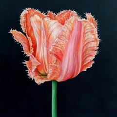 Orange Fringed Tulip Close Up Dark Background