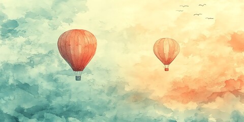 Obraz premium Serene Watercolor Hot Air Balloons Drifting in Pastel Skies