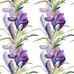 Dekoratives Schneeglöckchen.Pattern of wild flowers, watercolor  image  on a colored background.