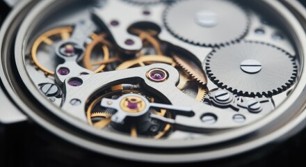 Close-up view of intricate watch mechanism with gears and cogs