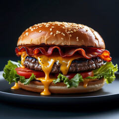 "Mouthwatering Bacon Cheeseburger Photography &ndash; Gourmet, Melting Cheese, Crispy Bacon, and Luxury Food Styling"