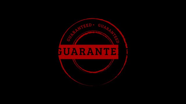 guaranteed stamp seal guarantees customer protection mark refund badge animated alpha channel transparent background 4K resolution animation