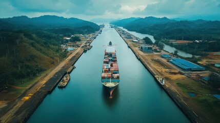 Fototapeta premium Container ship transiting Panama Canal