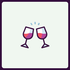 A pair of wine glasses toasting, celebratory icon design, festive celebration, minimalistic illustration