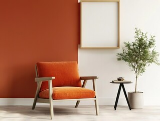Modern living room decor featuring orange chair minimalist style indoor environment cozy viewpoint
