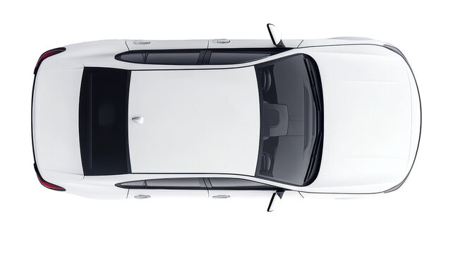 Sleek white car parked on a clean surface from above perspective