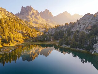 Fototapeta premium Serene lake reflection near mountains